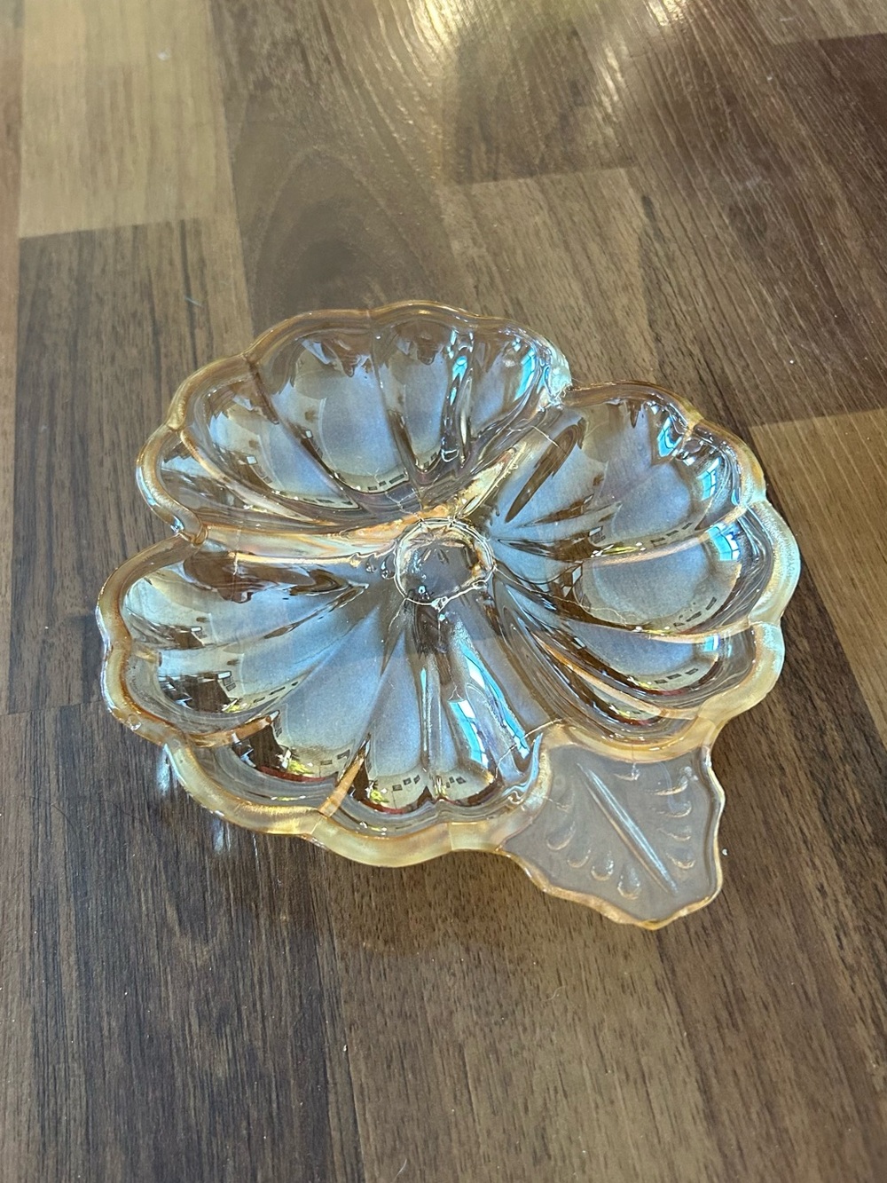 Vintage Amber Glass Flower Candy or Nut Dish